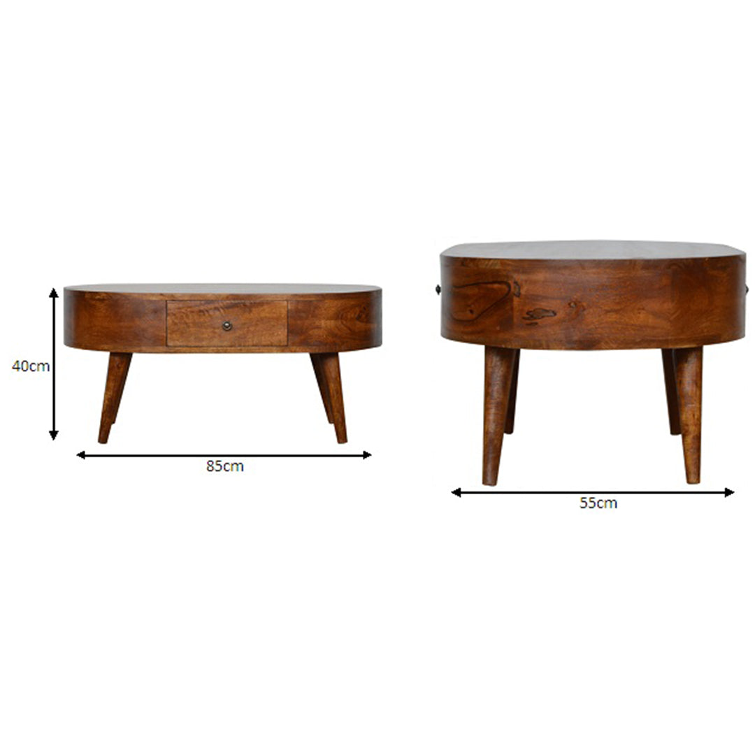 Solid Mango Wood Coffee Table Oval With 2 Drawers - Chester