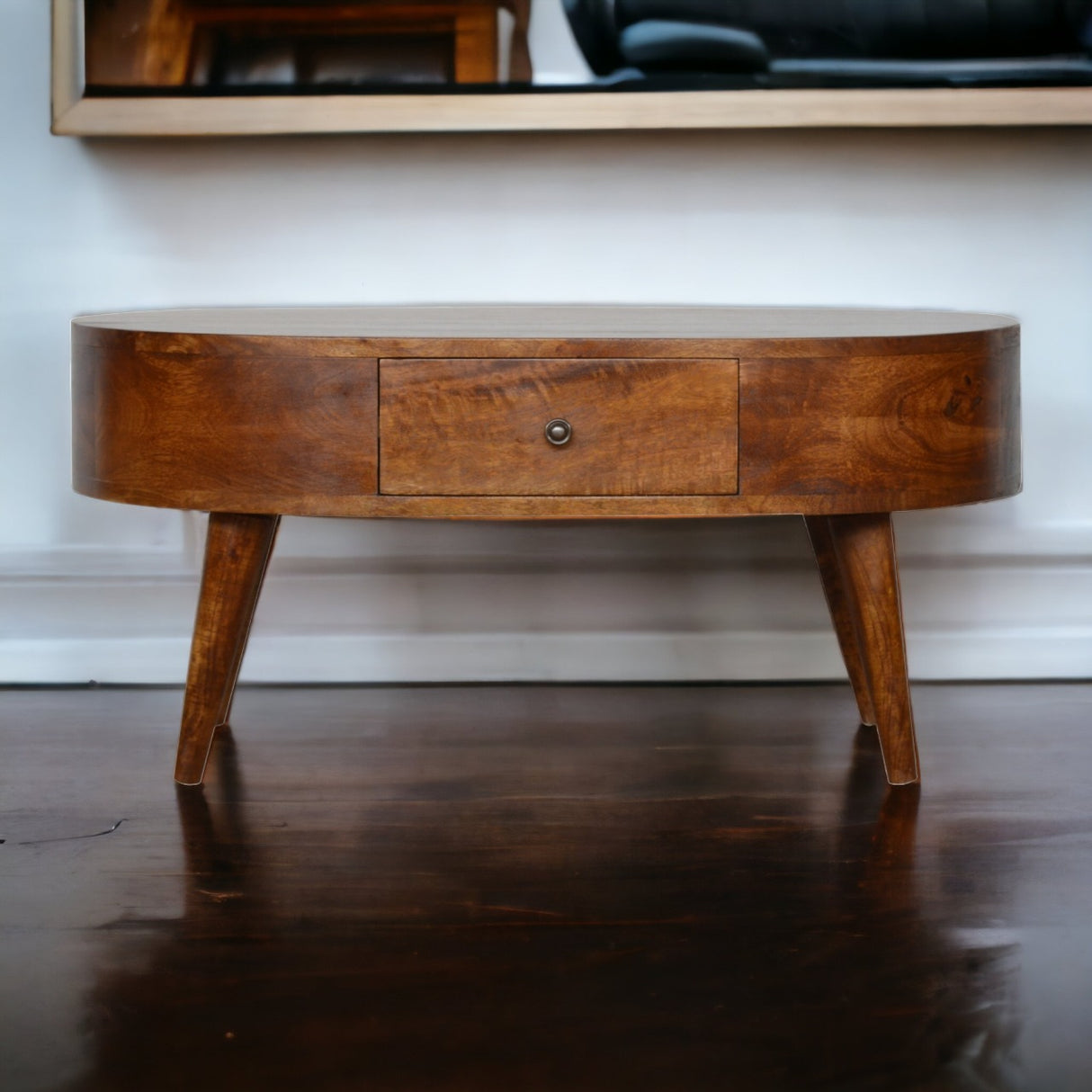 Solid Mango Wood Coffee Table Oval With 2 Drawers - Chester