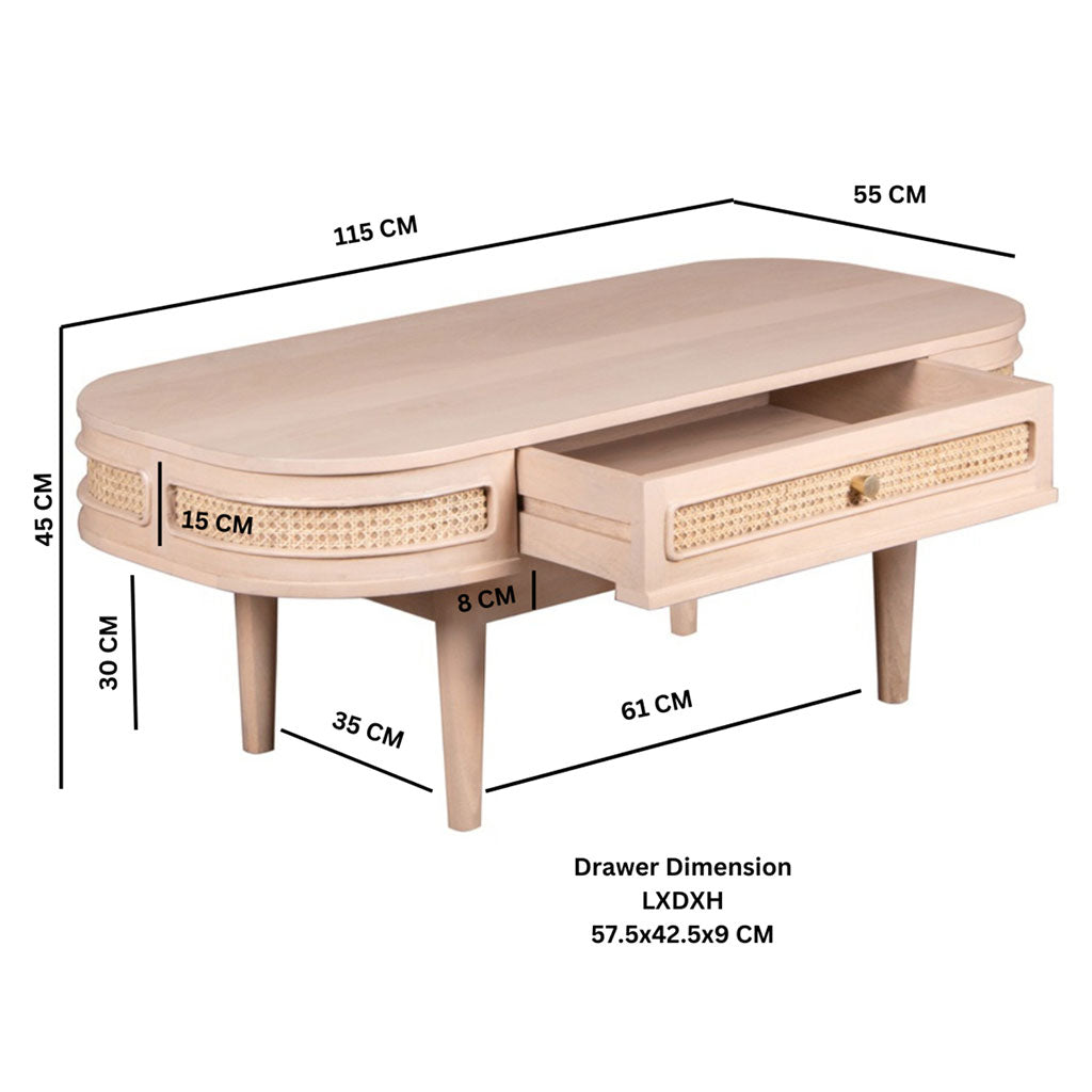 Solid Mango Wood Coffee Table With 1 Drawer - Valencia