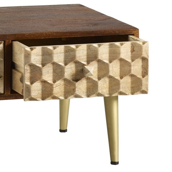 Solid Mango Wood Coffee Table With 2 Drawers - Edison