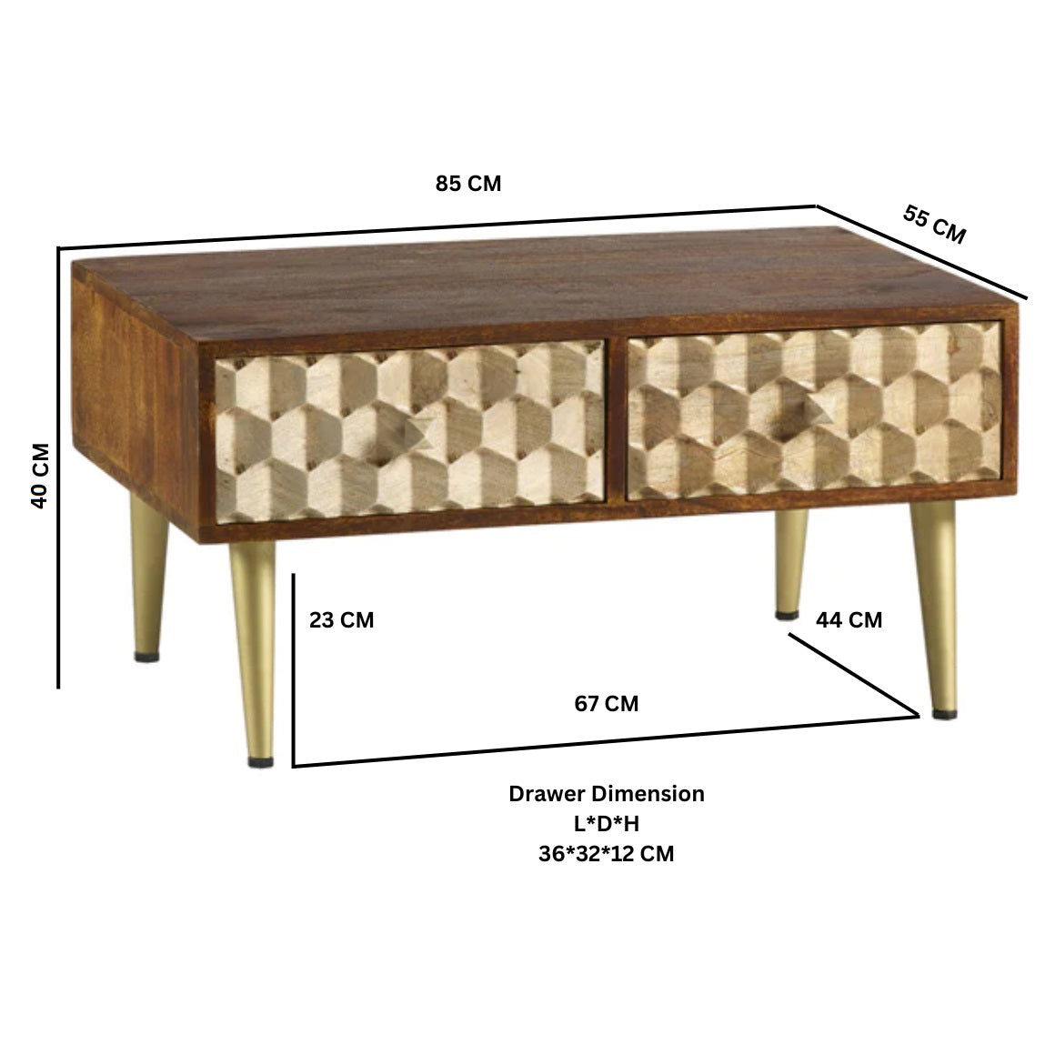 Solid Mango Wood Coffee Table With 2 Drawers - Edison