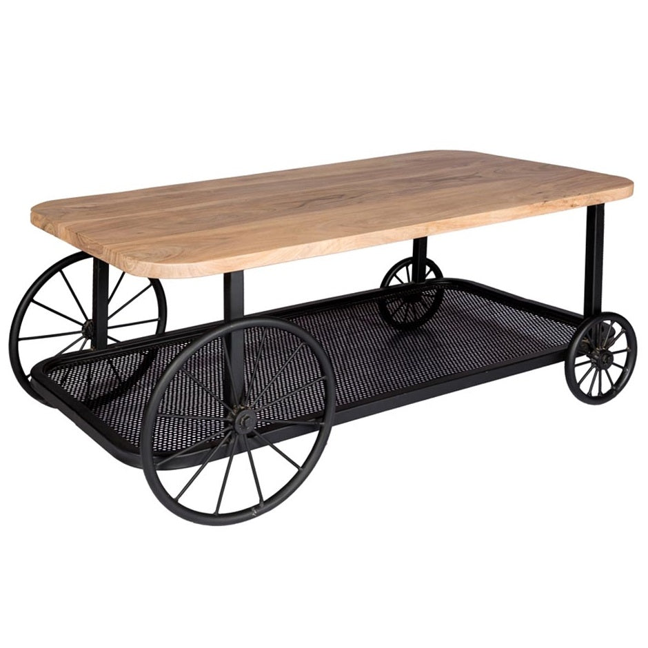 Solid Mango Wood Coffee Table With Metal Base - Craft