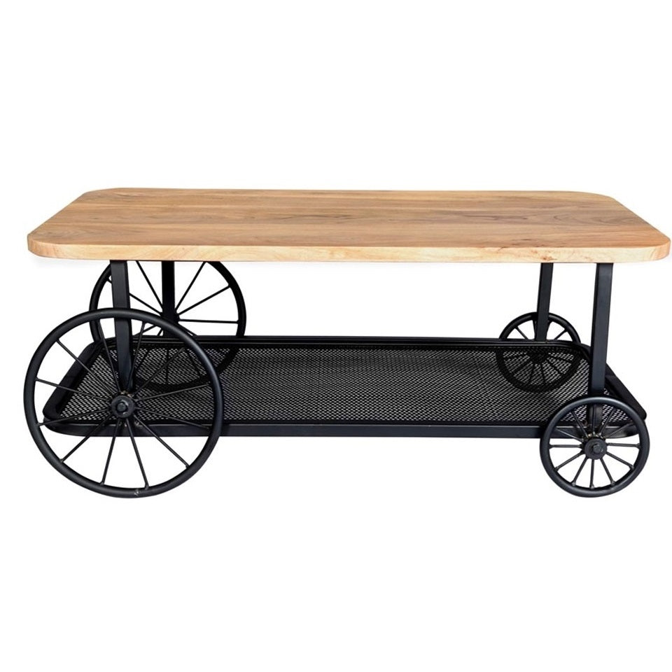 Solid Mango Wood Coffee Table With Metal Base - Craft