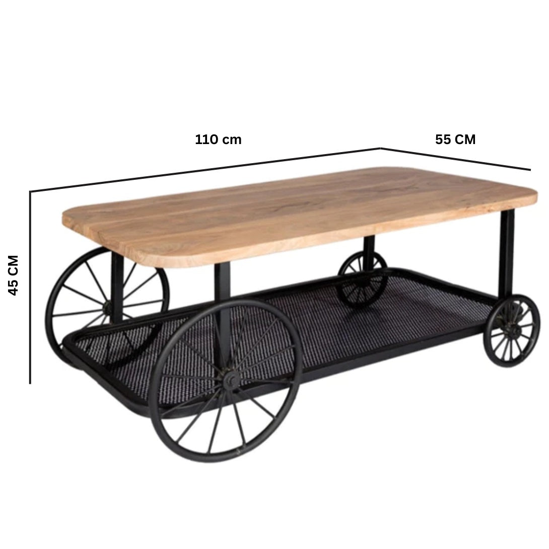 Solid Mango Wood Coffee Table With Metal Base - Craft