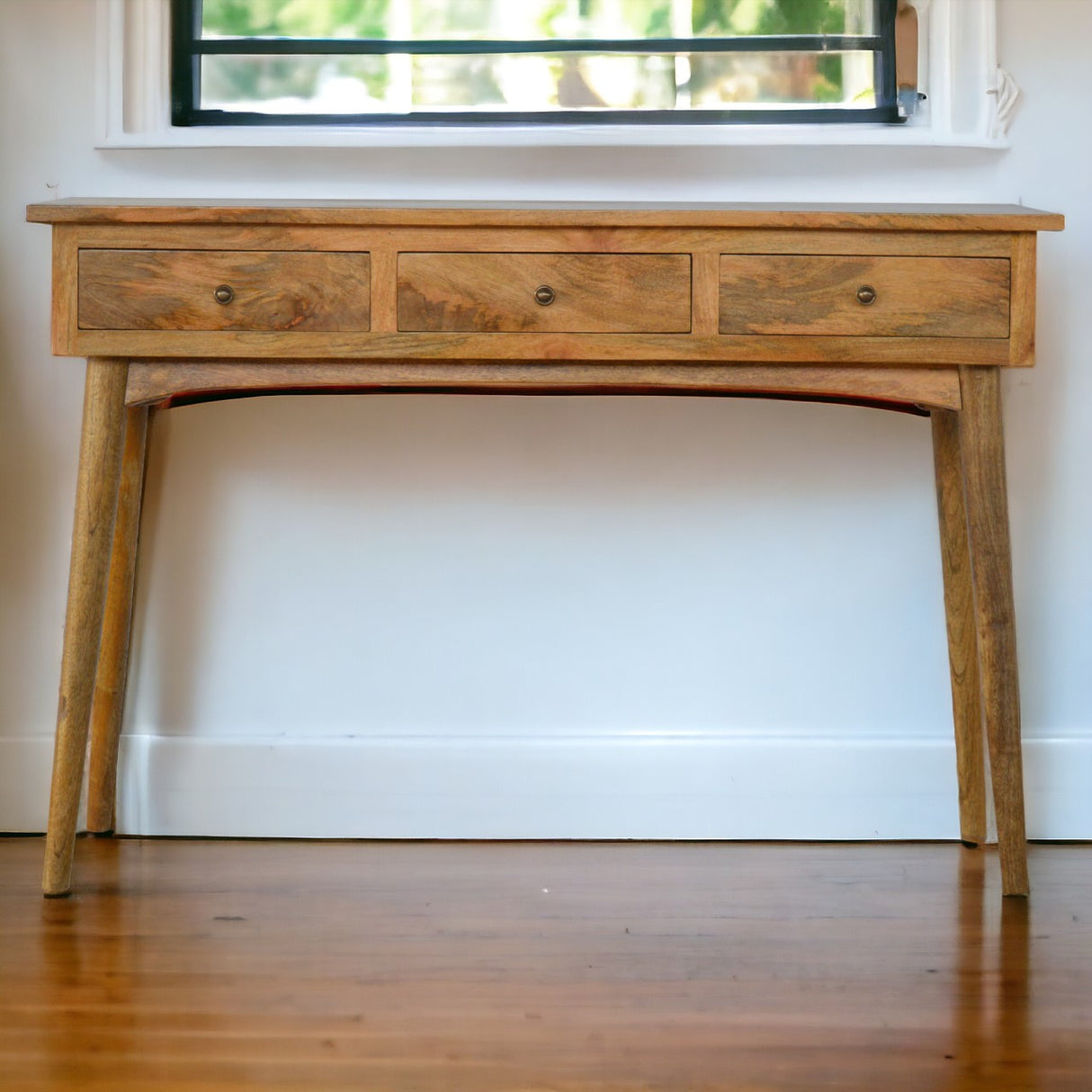 Solid Mango Wood Console Table With 3 Drawers - Lincoln
