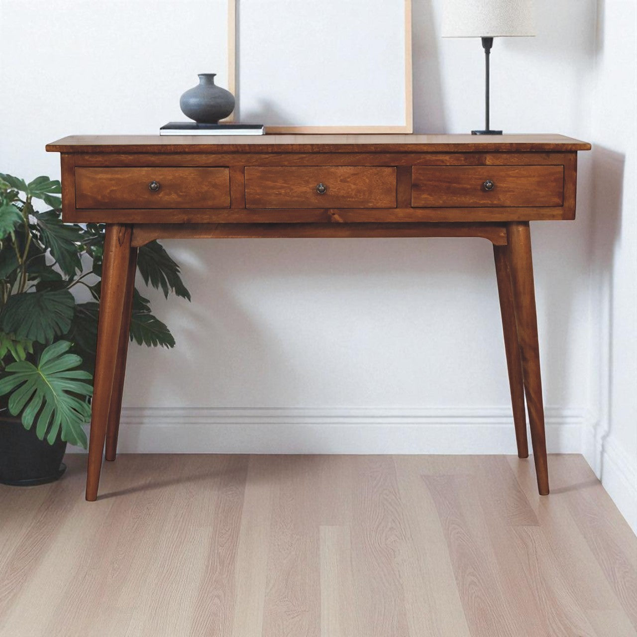 Solid Mango Wood Console Table With 3 Drawers - Lincoln