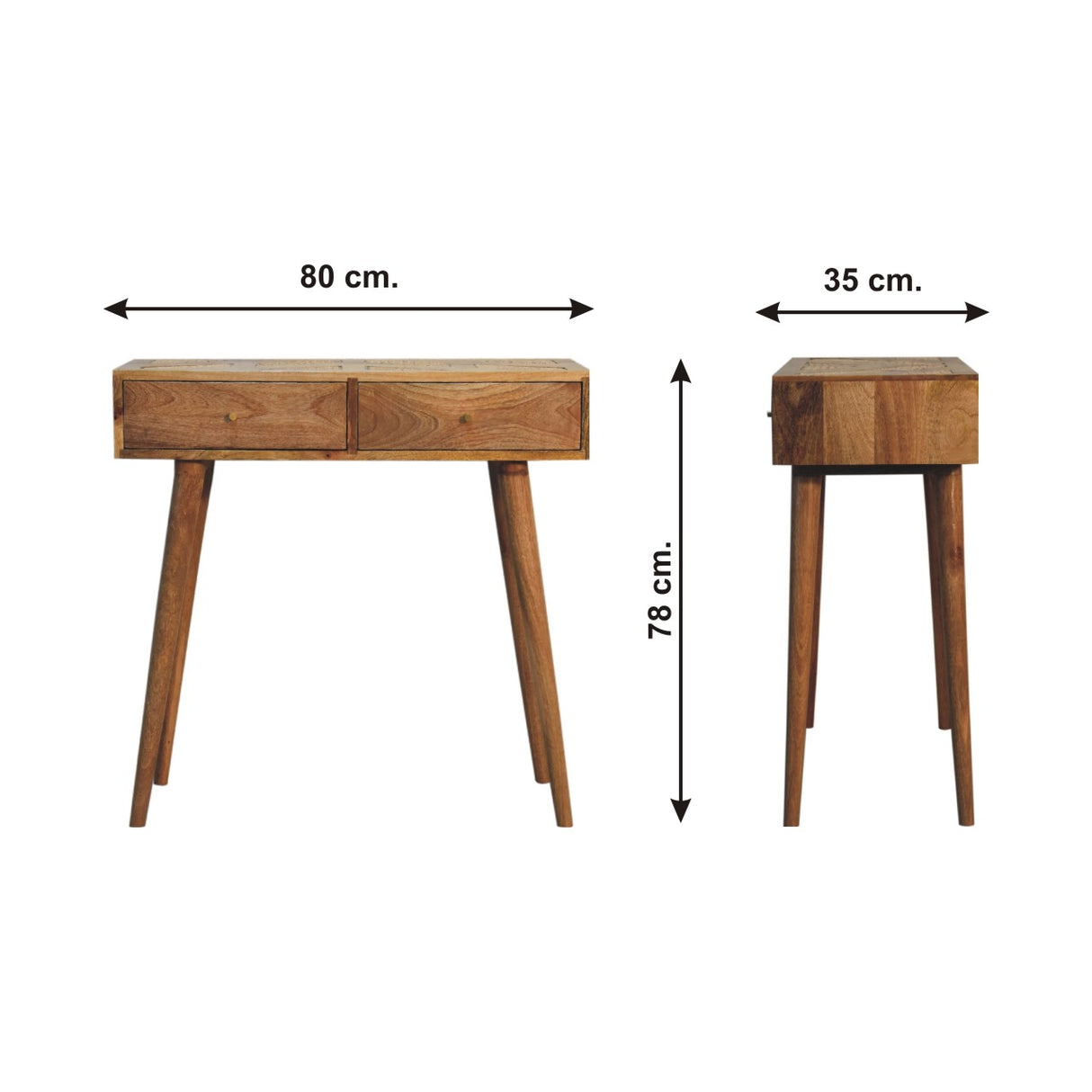 Solid Mango Wood Console Table Aztec With 2 Drawers - Larissa