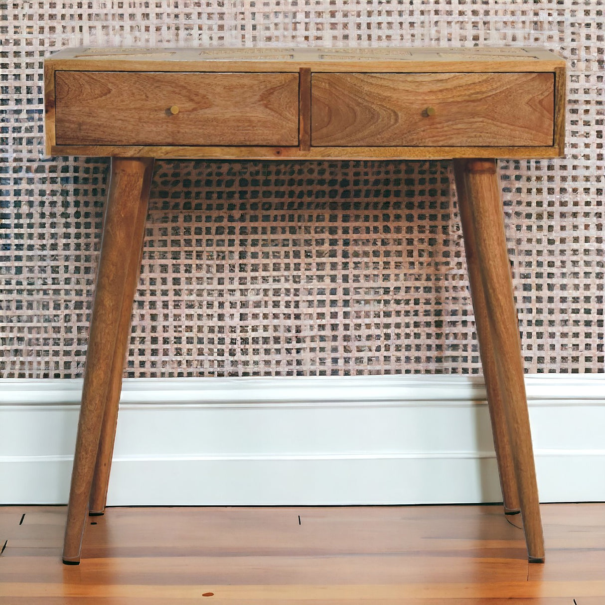 Solid Mango Wood Console Table Aztec With 2 Drawers - Larissa