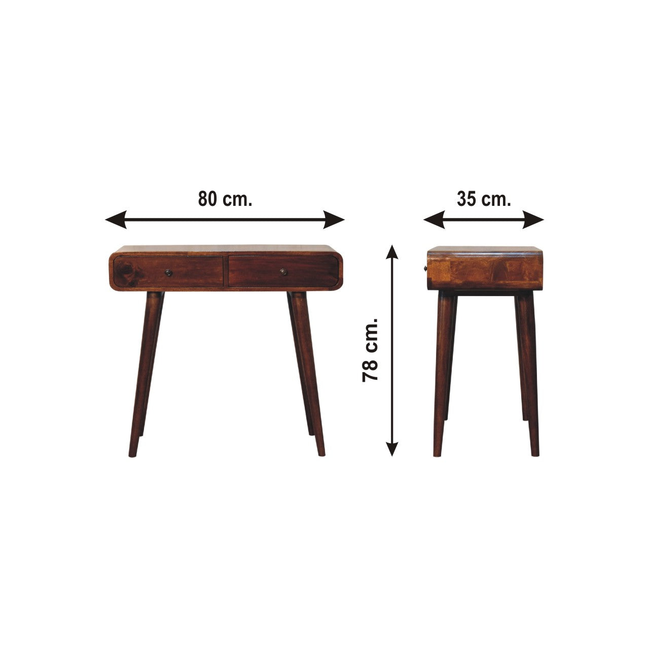 Solid Mango Wood Console Table Curved With 2 Drawers - Birmingham