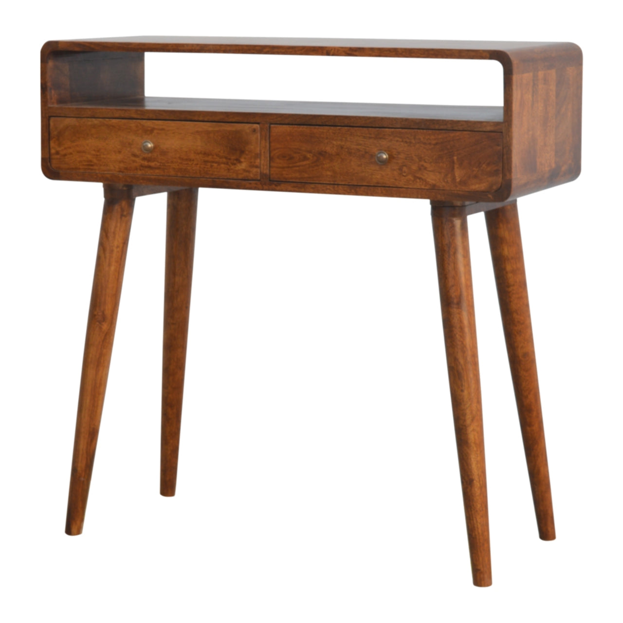 Solid Mango Wood Console Table Curved With 2 Drawers - Gloucester