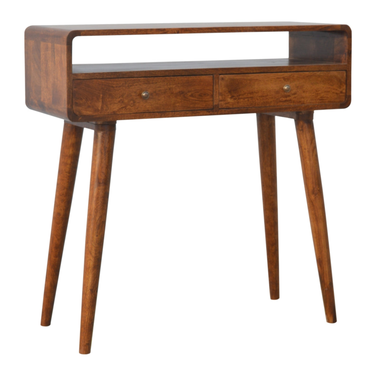 Solid Mango Wood Console Table Curved With 2 Drawers - Gloucester