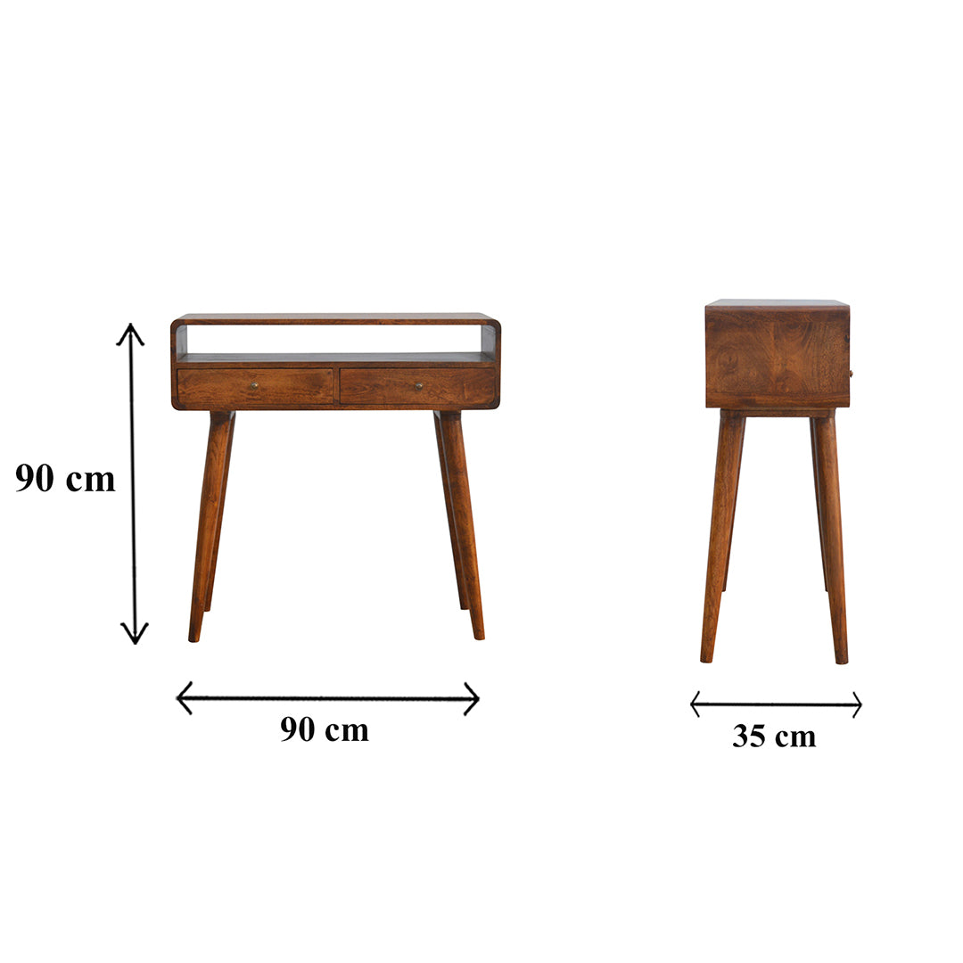 Solid Mango Wood Console Table Curved With 2 Drawers - Gloucester