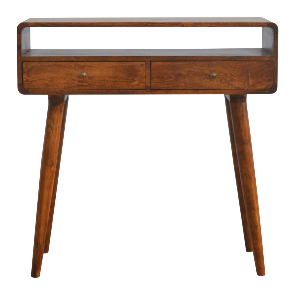 Solid Mango Wood Console Table Curved With 2 Drawers - Gloucester