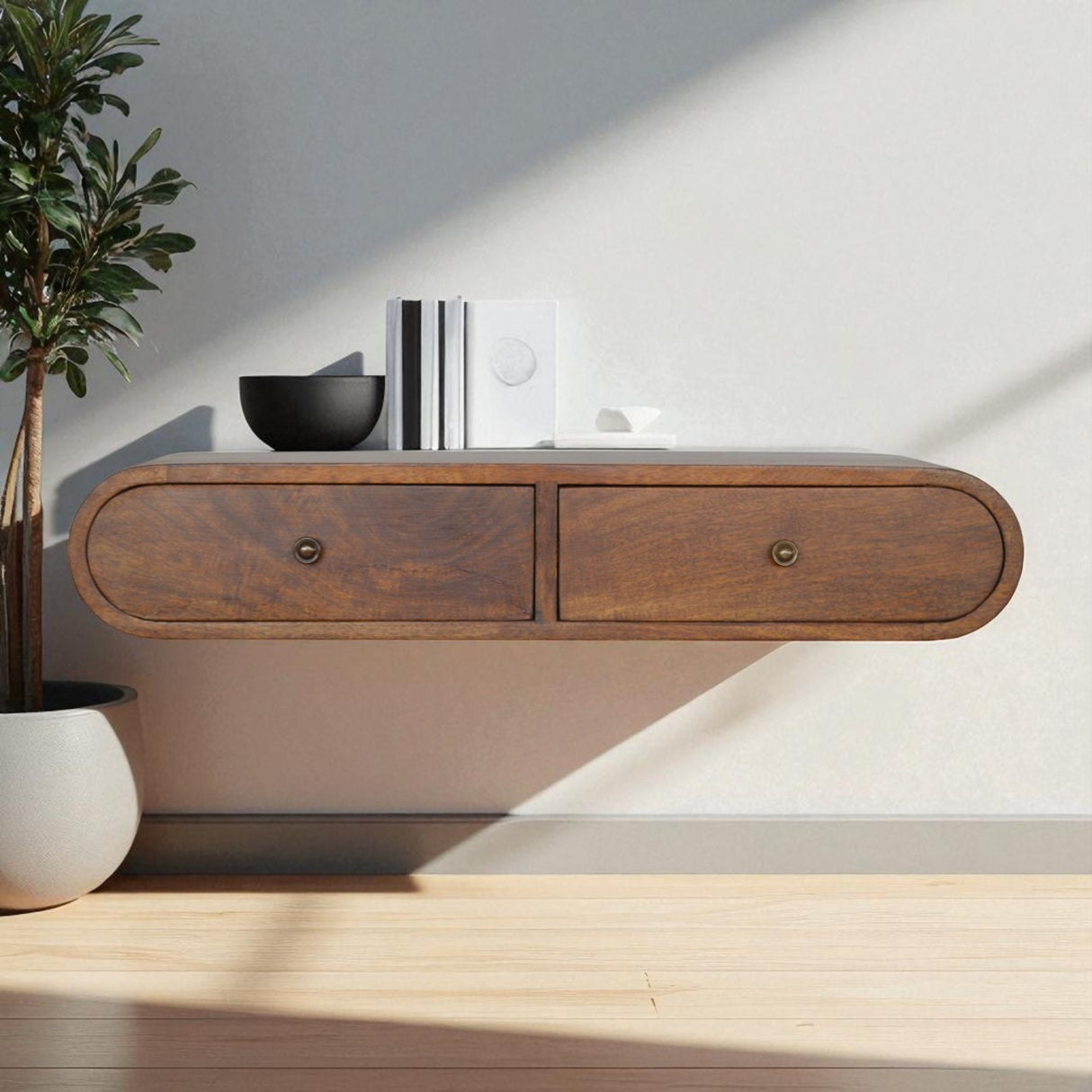 Solid Mango Wood Console Table Floating With 2 Drawers - London