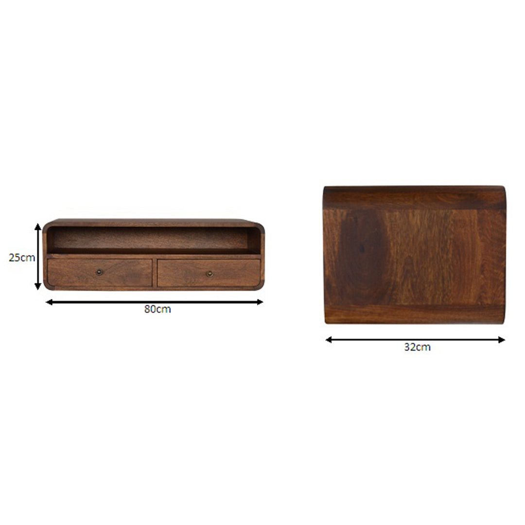 Solid Mango Wood Console Table Open Floating With 2 Drawers - Hereford