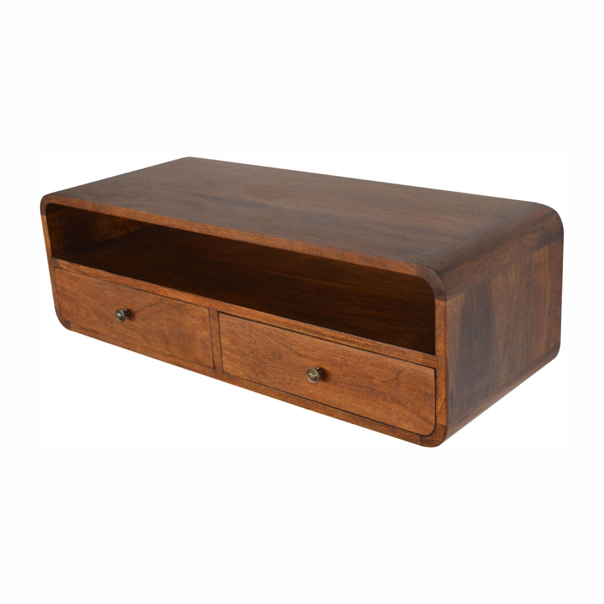 Solid Mango Wood Console Table Open Floating With 2 Drawers - Hereford