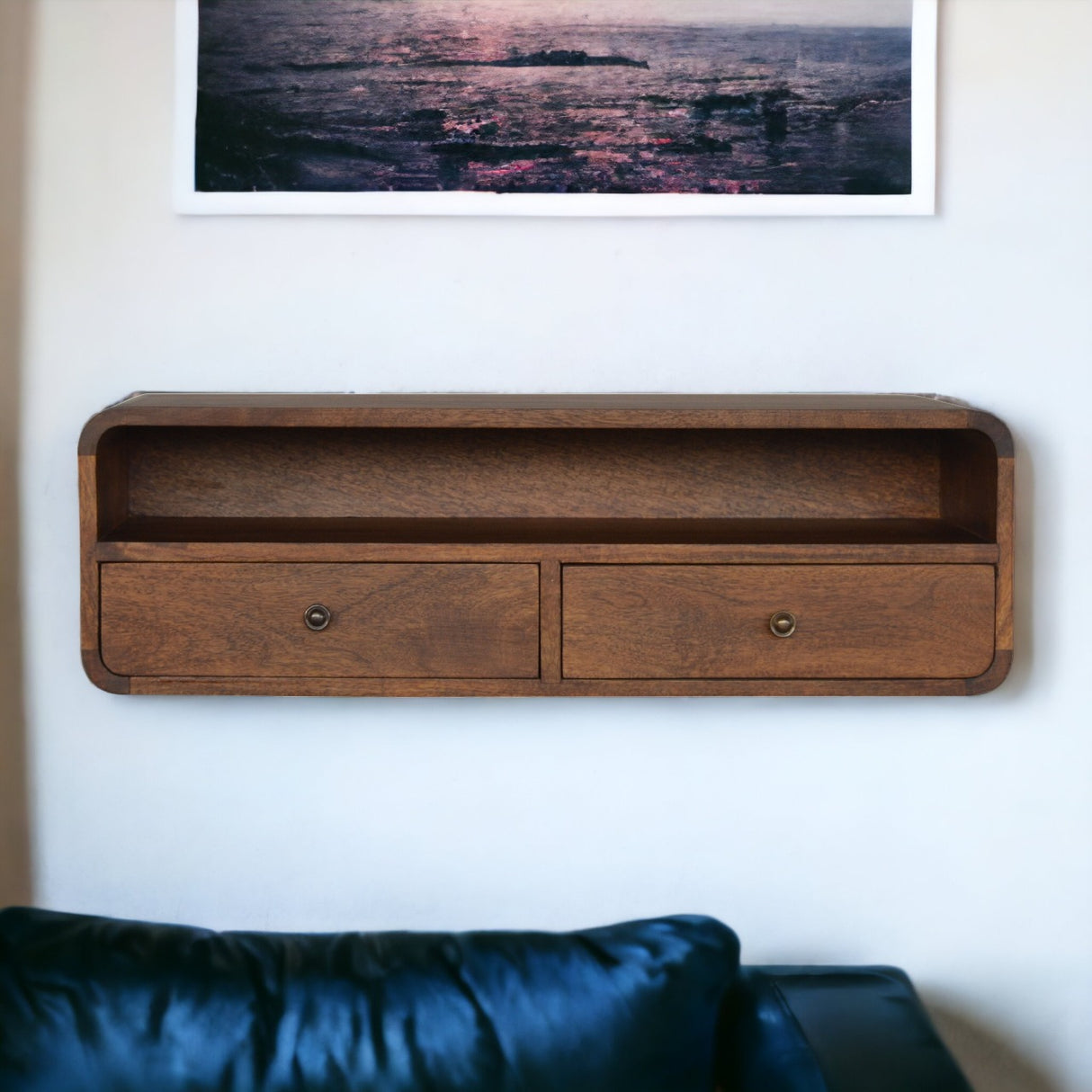 Solid Mango Wood Console Table Open Floating With 2 Drawers - Hereford