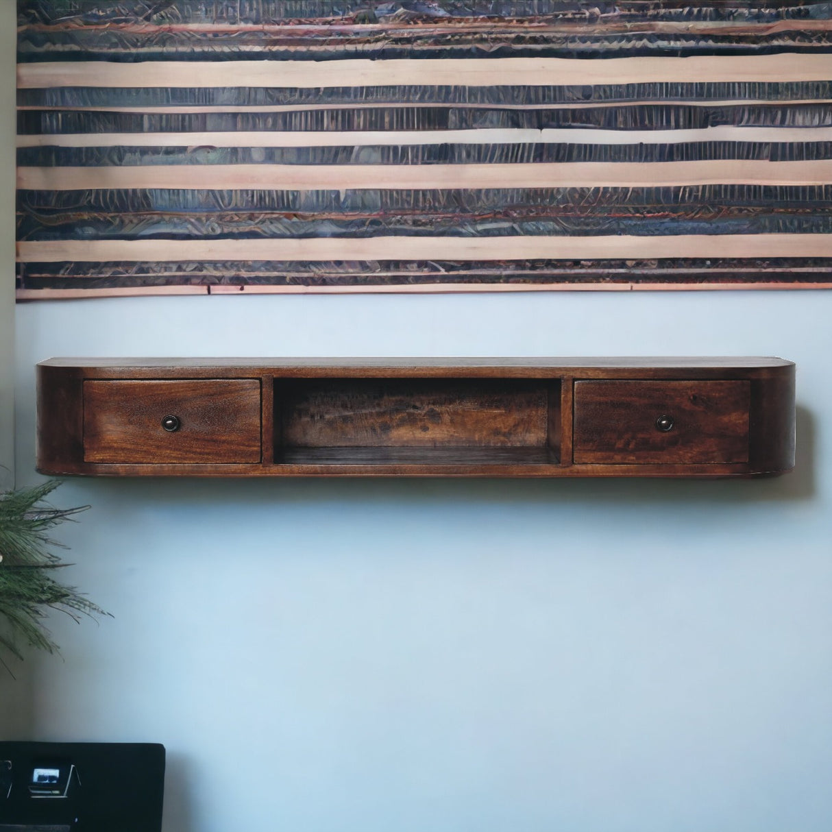 Solid Mango Wood Console Table Wall Mounted With 2 Drawers - Lunar