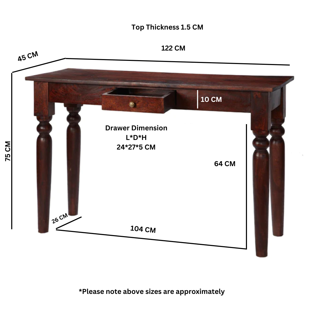 Solid Mango Wood Console Table With 1 Drawer - Jaipur