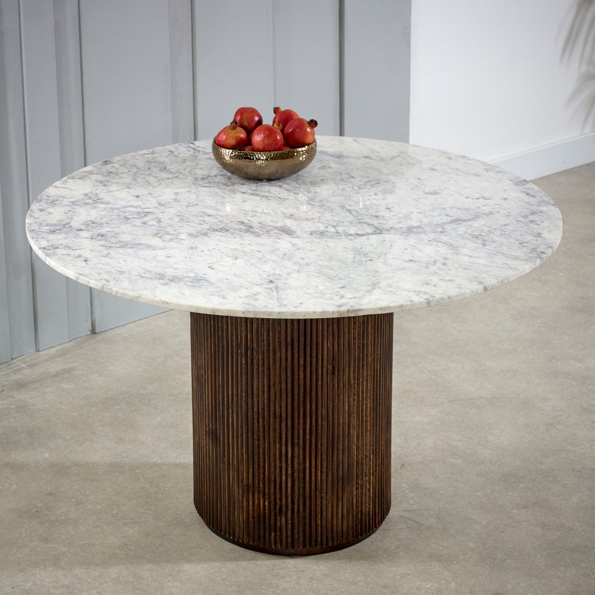 Solid Mango Wood Dining Table for 4 People Round With Marble Top - Opal