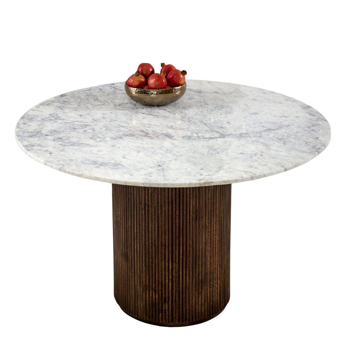Solid Mango Wood Dining Table for 4 People Round With Marble Top - Opal