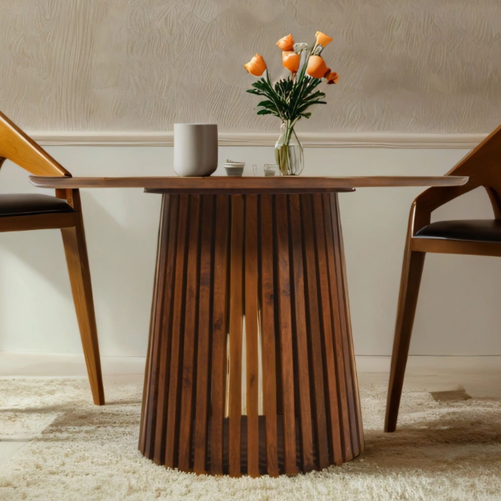 Solid Mango Wood Dining Table for 4 People Round - Inverley Designs