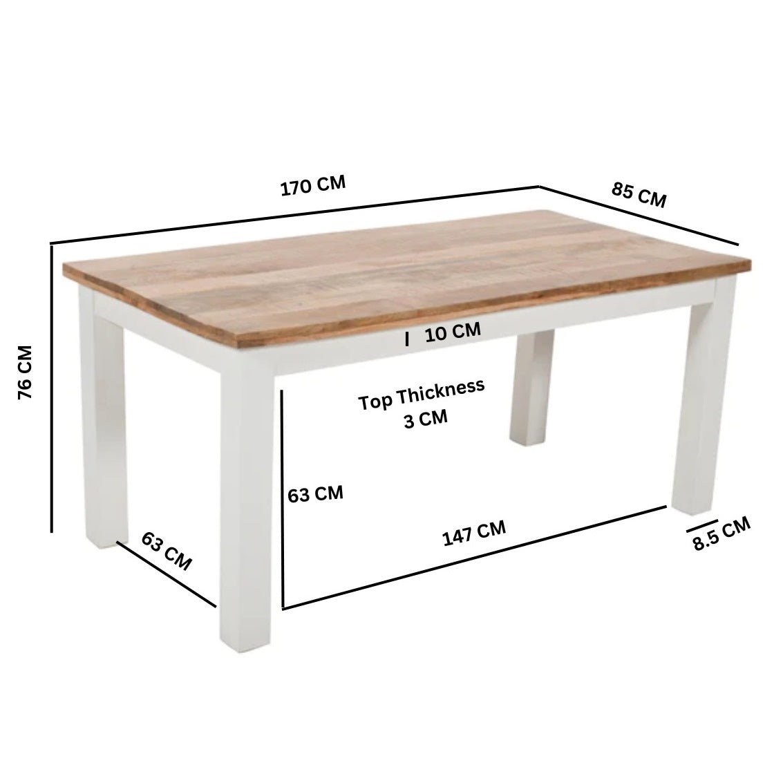 Solid Mango Wood Dining Table for 4 to 6 People - Alfie