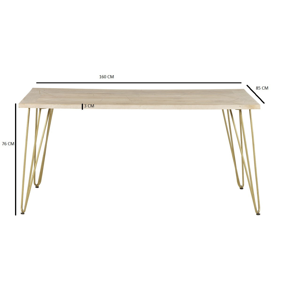 Solid Mango Wood Dining Table for 4 to 6 People - Light Gold