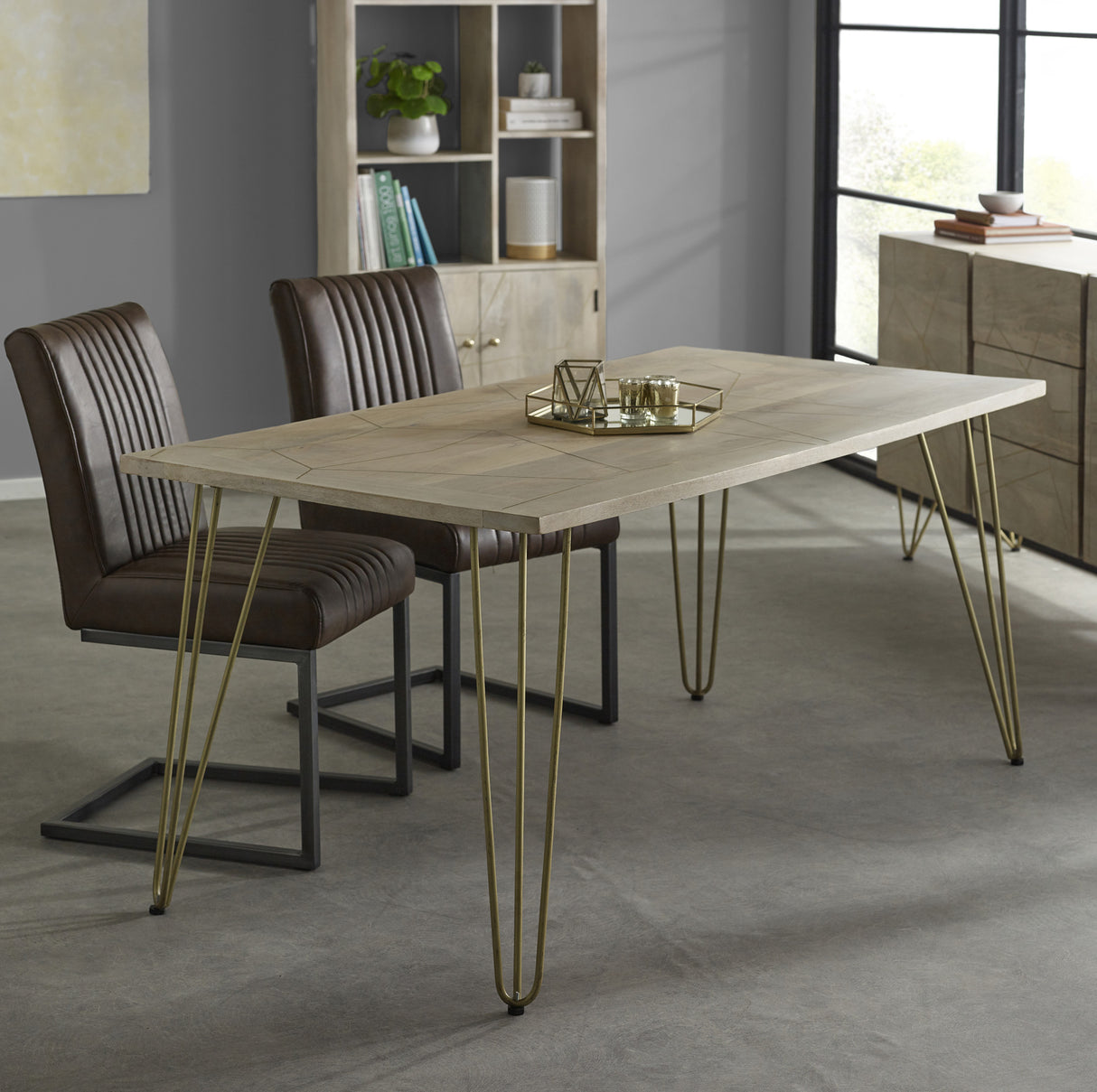 Solid Mango Wood Dining Table for 4 to 6 People - Light Gold
