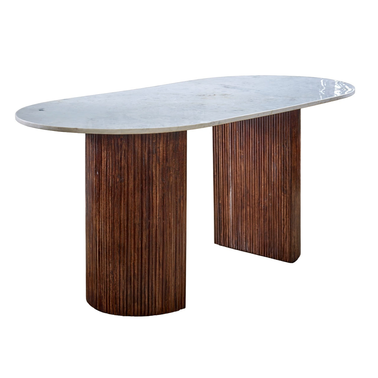 Solid Mango Wood Dining Table Oval for 4 to 6 People With Marble Top - Opal