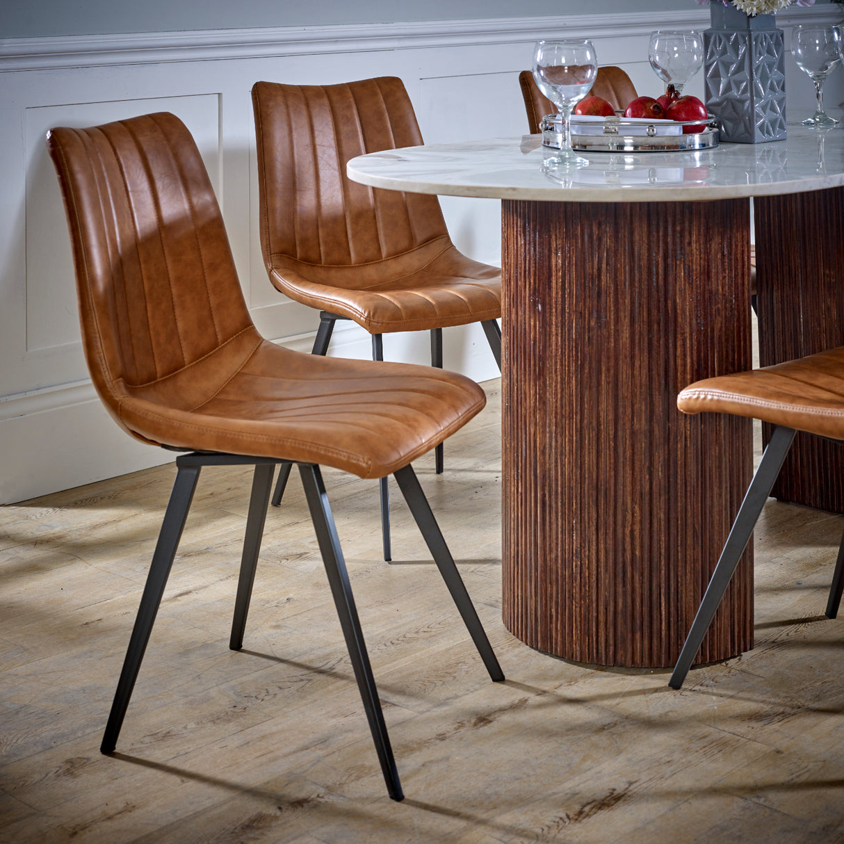 Solid Mango Wood Dining Table Oval for 4 to 6 People With Marble Top - Opal