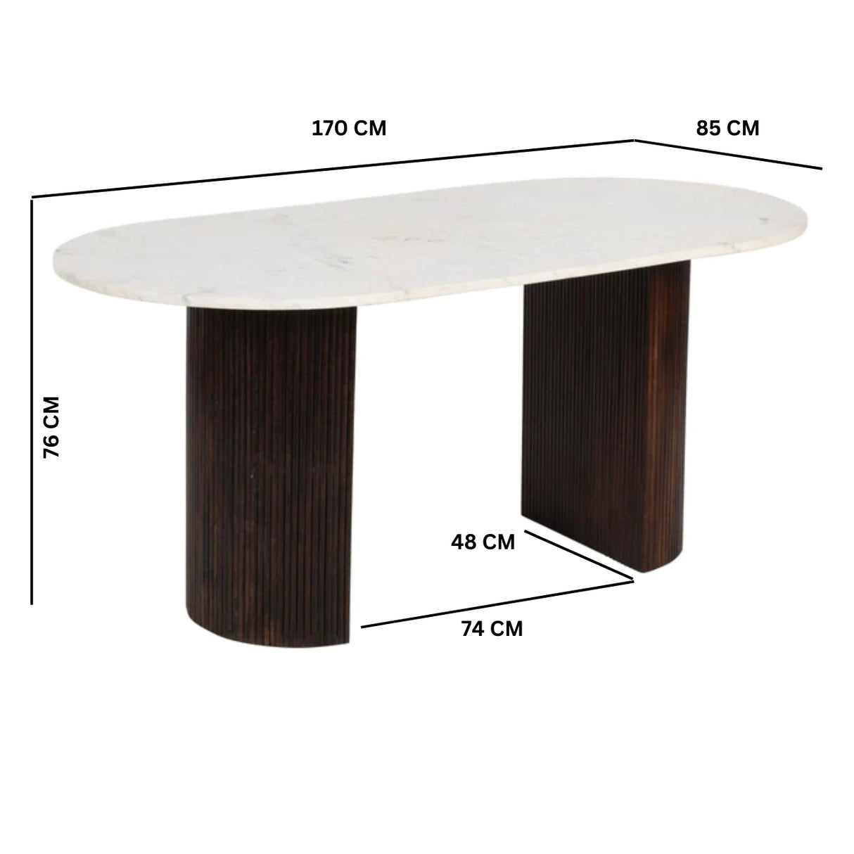 Solid Mango Wood Dining Table Oval for 4 to 6 People With Marble Top - Opal