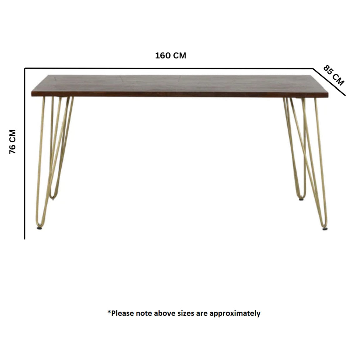 Solid Mango Wood Dining Table for 4 to 6 People - Dark Gold