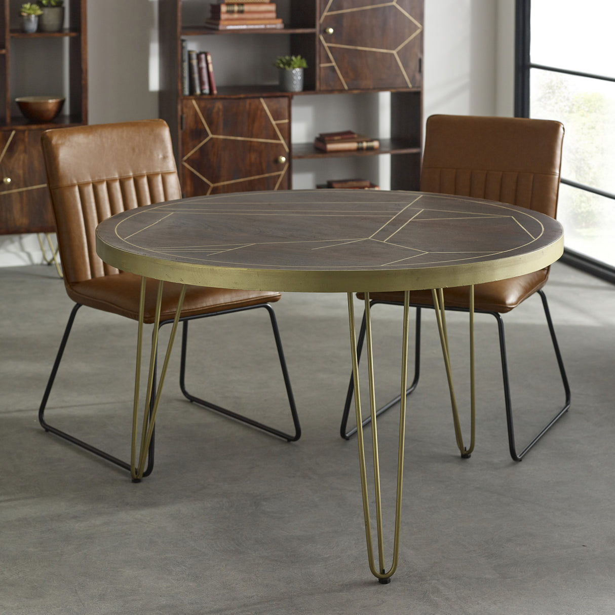 Solid Mango Wood Dining Table for 4 People - Dark Gold