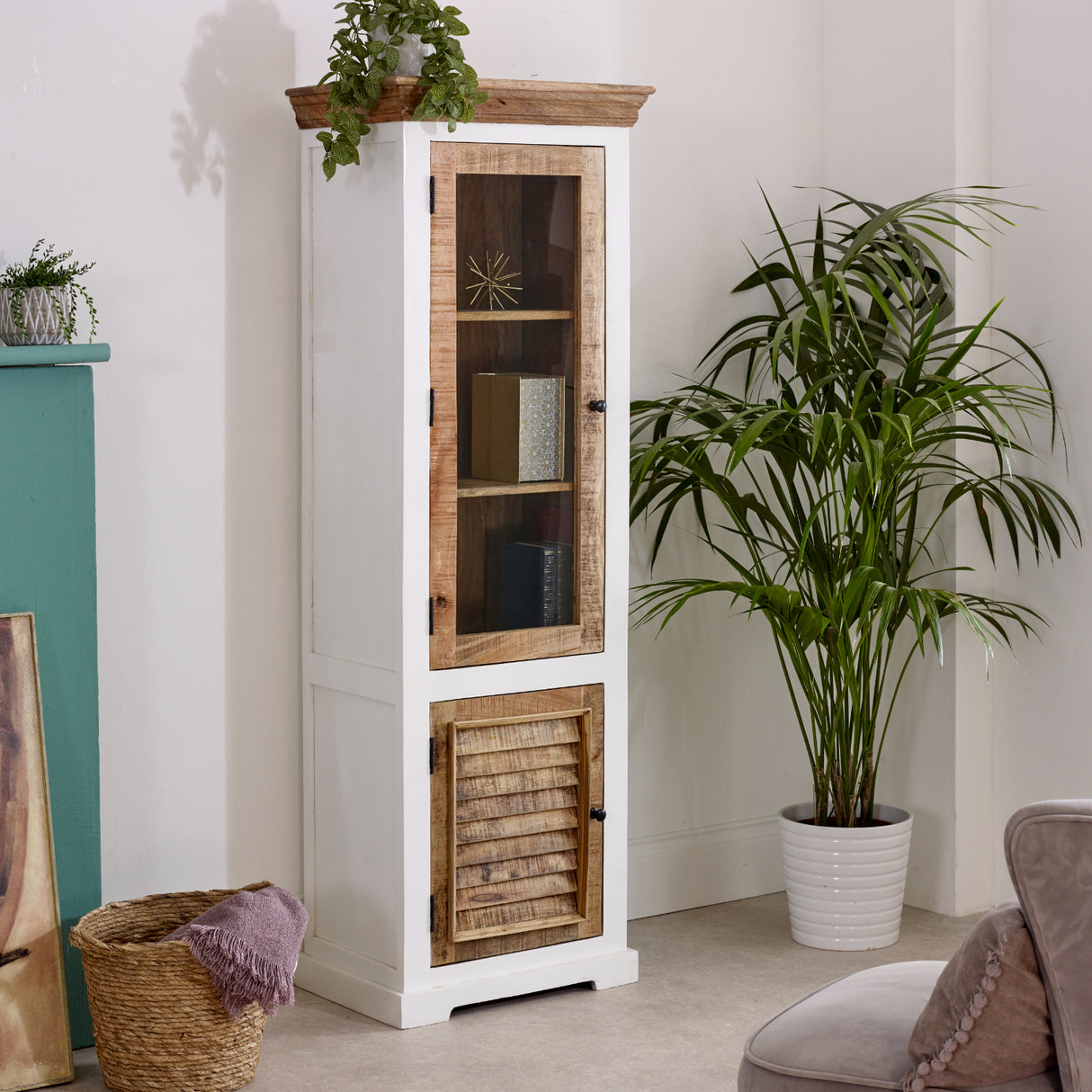 Solid Mango Wood Display Cabinet With 2 Doors And 3 Shelves - Alfie