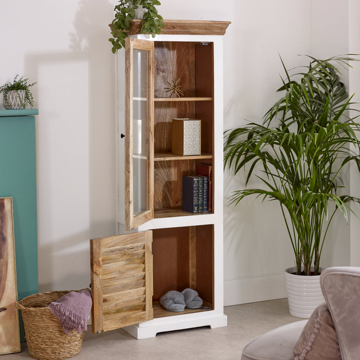 Solid Mango Wood Display Cabinet With 2 Doors And 3 Shelves - Alfie
