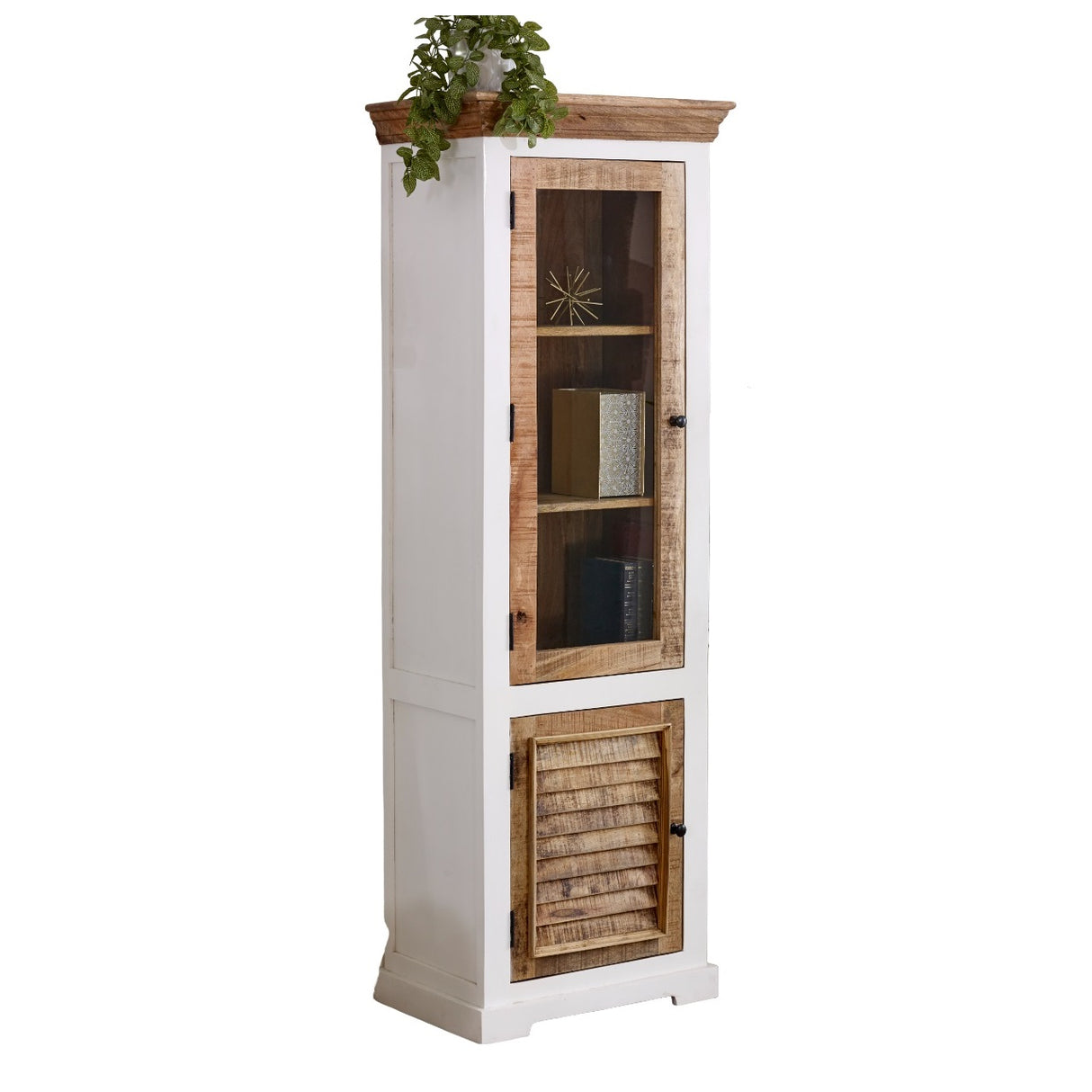 Solid Mango Wood Display Cabinet With 2 Doors And 3 Shelves - Alfie