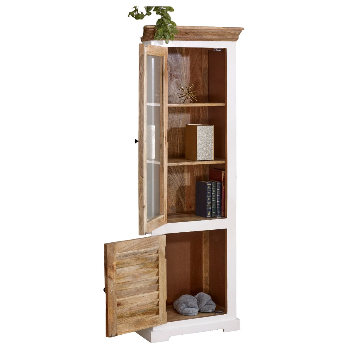 Solid Mango Wood Display Cabinet With 2 Doors And 3 Shelves - Alfie