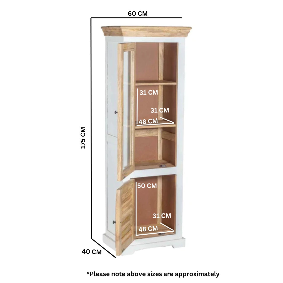Solid Mango Wood Display Cabinet With 2 Doors And 3 Shelves - Alfie