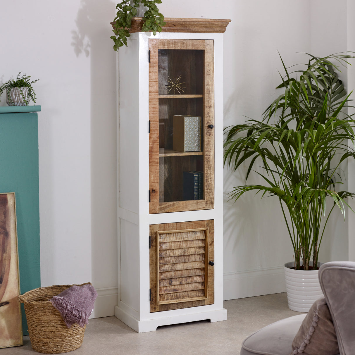 Solid Mango Wood Display Cabinet With 2 Doors And 3 Shelves - Alfie