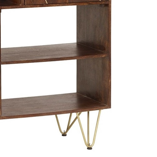 Solid Mango Wood Display Cabinet With 2 Doors And 4 Shelves - Dark Gold