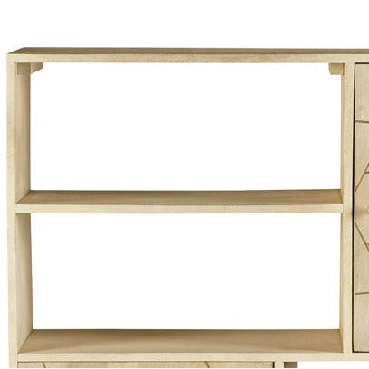 Solid Mango Wood Display Cabinet With 2 Doors And 4 Shelves - Light Gold