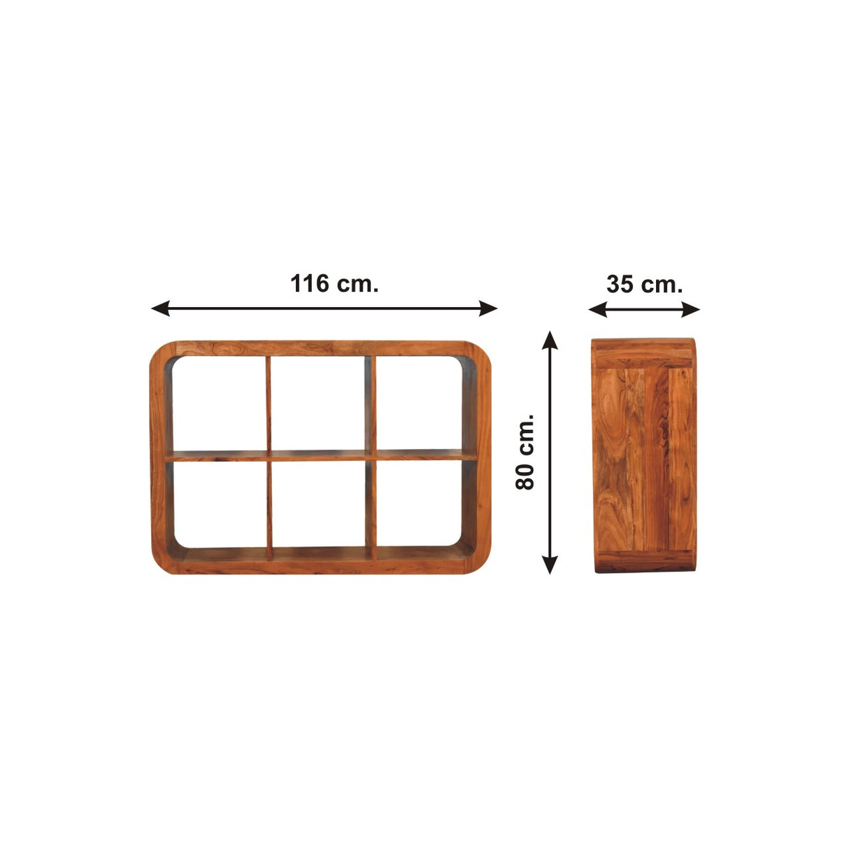 Solid Mango Wood Shelving Unit With 6 Open Compartments - Darcy