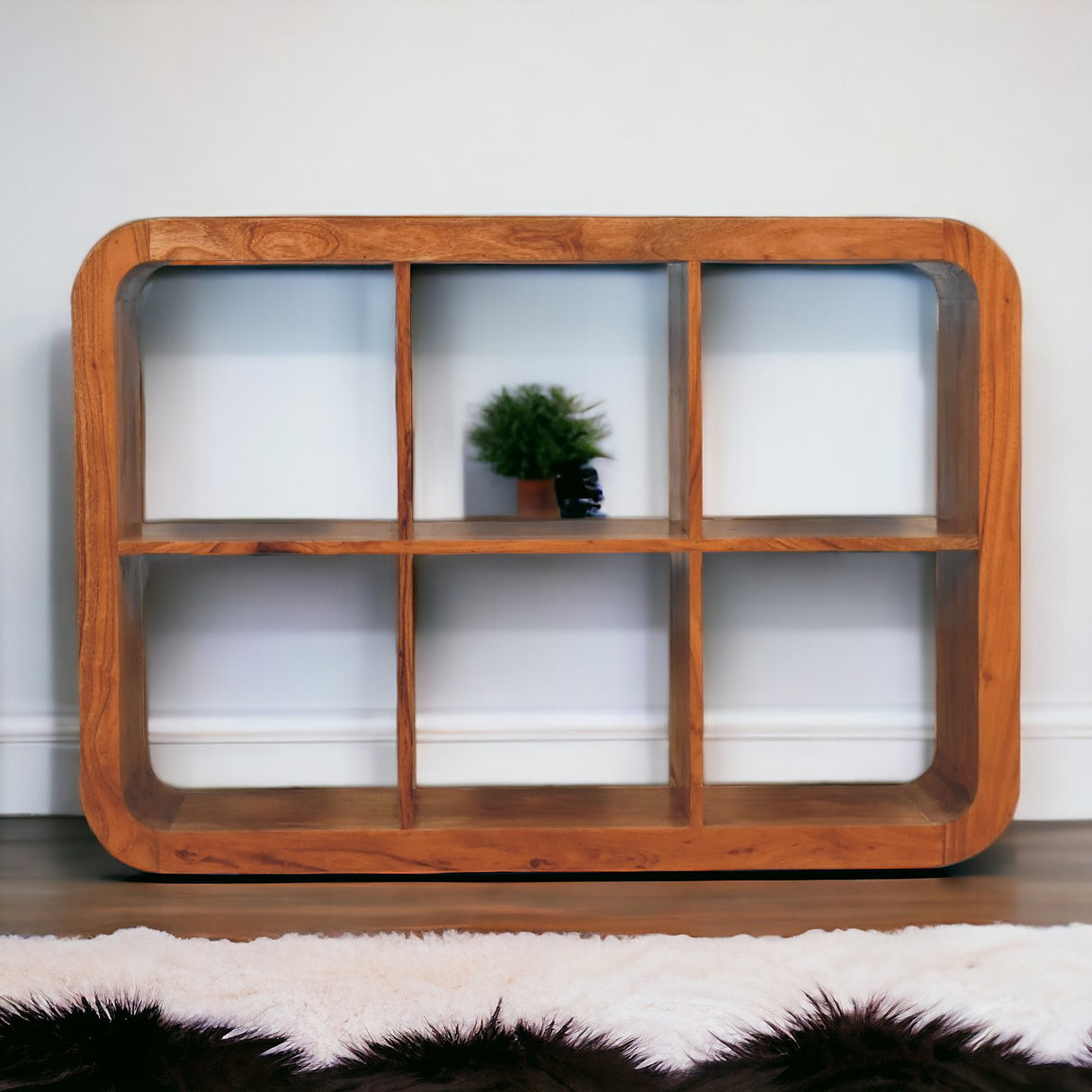 Solid Mango Wood Shelving Unit With 6 Open Compartments - Darcy