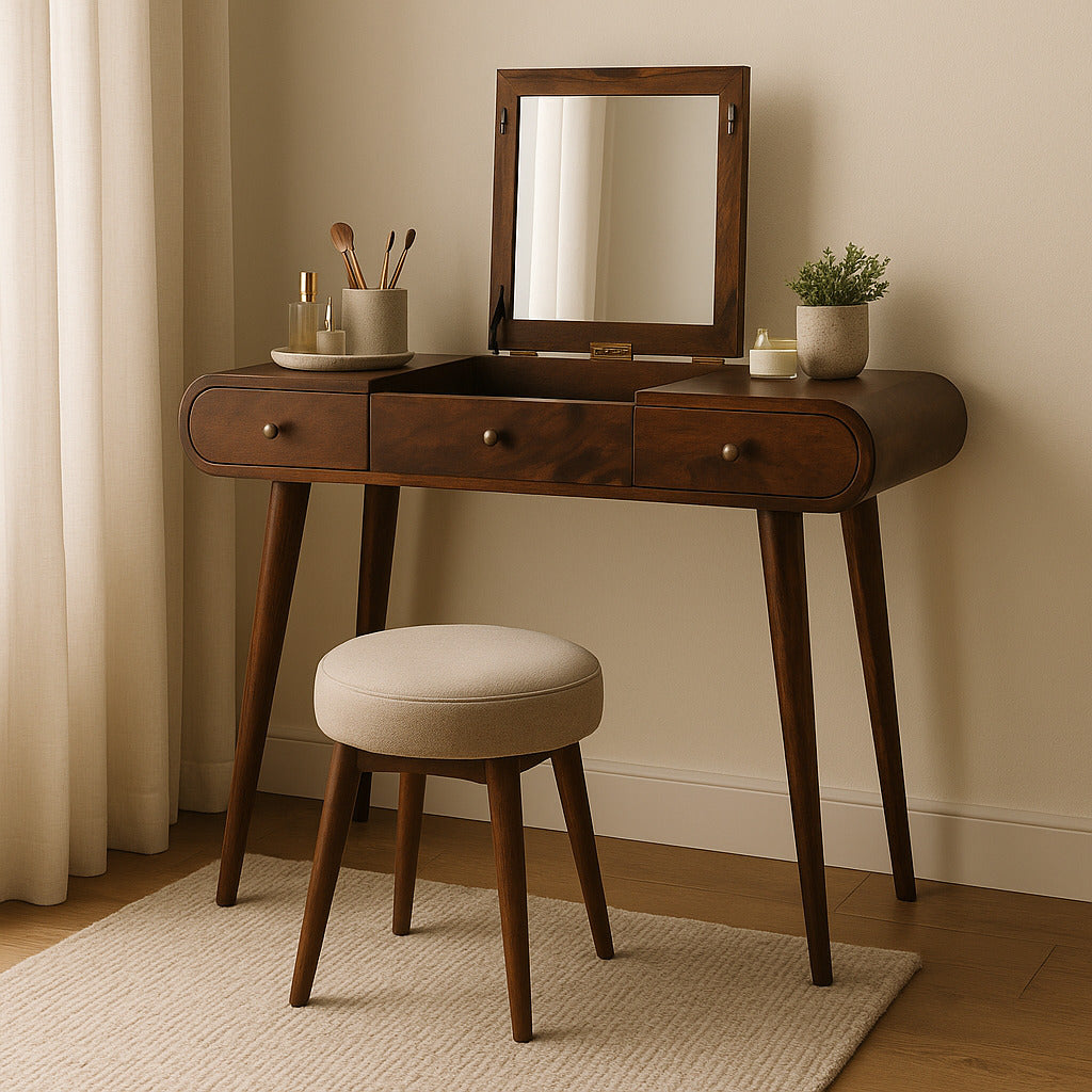 Solid Mango Wood Dressing Table With Folding Mirror - Birmingham