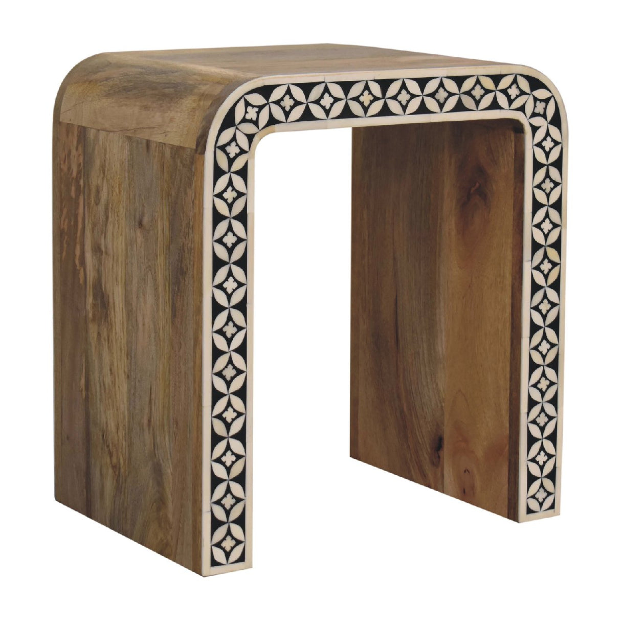 Solid Mango Wood End Table In Bone Inlay - Edessa