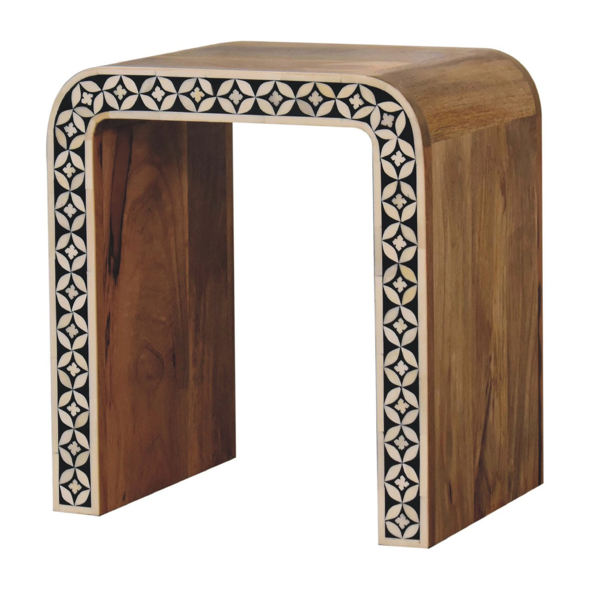Solid Mango Wood End Table In Bone Inlay - Edessa
