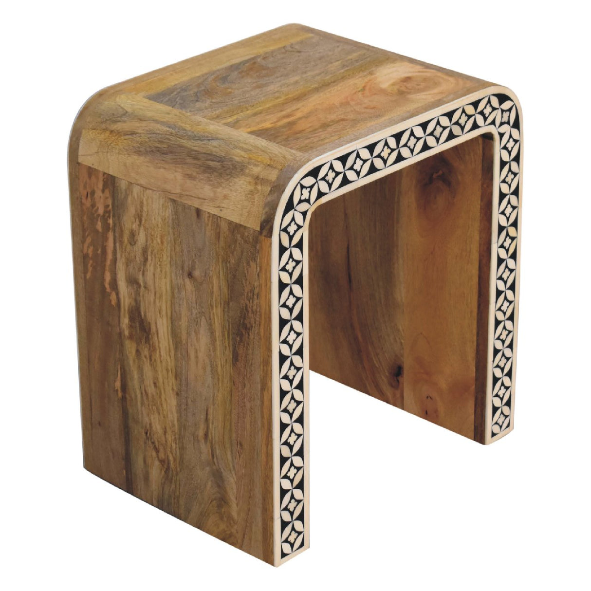 Solid Mango Wood End Table In Bone Inlay - Edessa