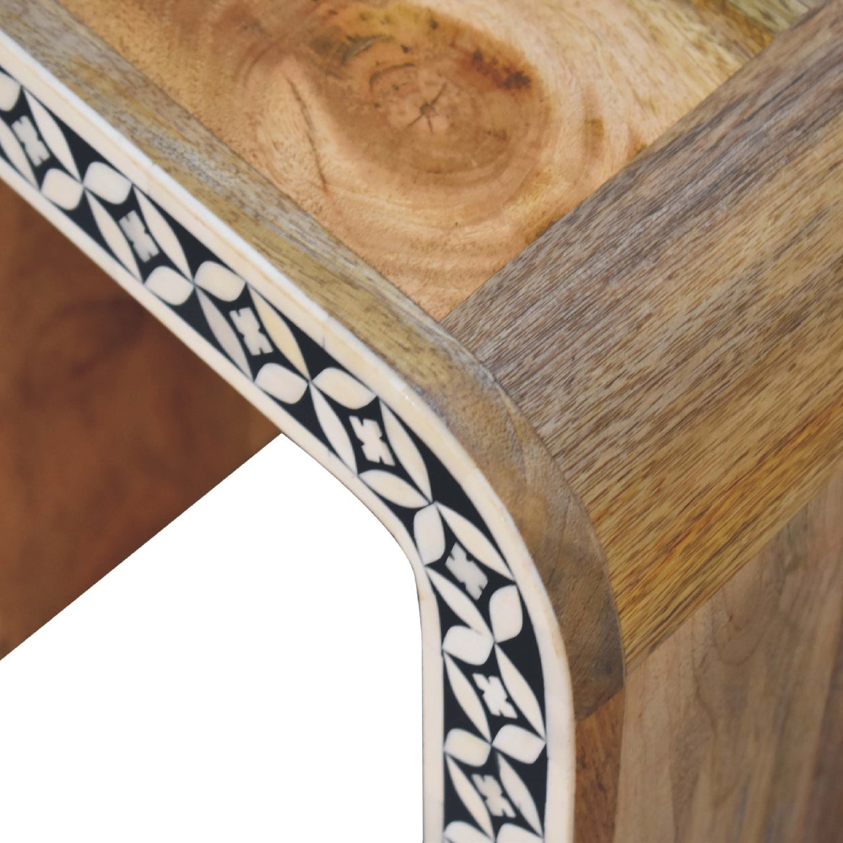 Solid Mango Wood End Table In Bone Inlay - Edessa