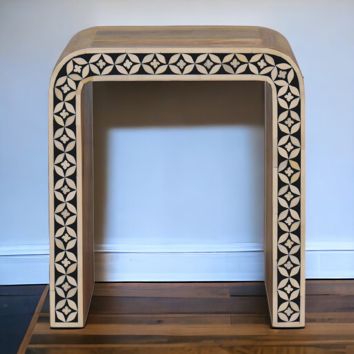 Solid Mango Wood End Table In Bone Inlay - Edessa